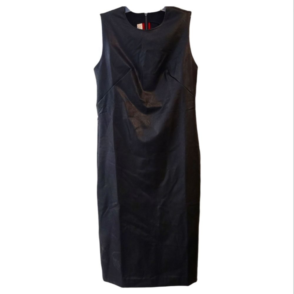 Spanx  NEW Fitted Midi Faux Vegan Leather Black Sheath Dress m medium